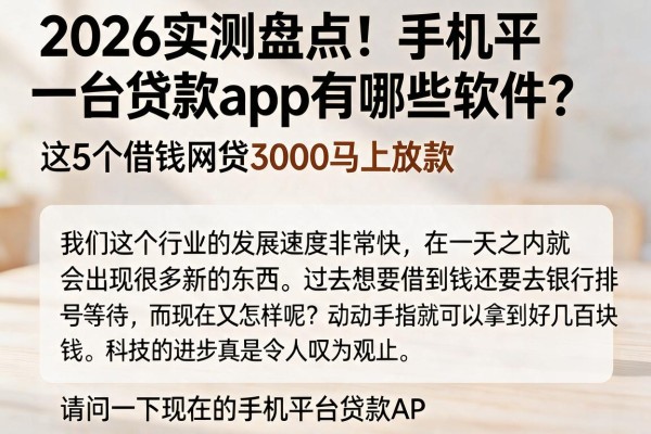 2026实测盘点！手机平台贷款app有哪些软件？这5个借钱网贷3000马上放款