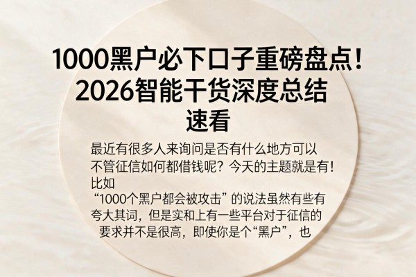1000黑户必下口子重磅盘点!2026智能干货深度总结,速看