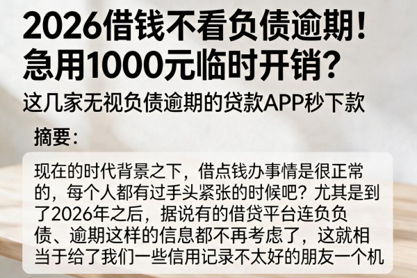 2026借钱不看负债逾期!急用1000元临时开销?这几家无视负债逾期的贷款APP秒下款