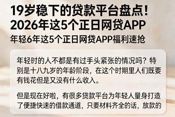 19岁稳下的贷款平台盘点!2026年这5个正规网贷APP福利速抢