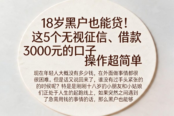18岁黑户也能贷！这5个无视征信、借款3000元的口子操作超简单
