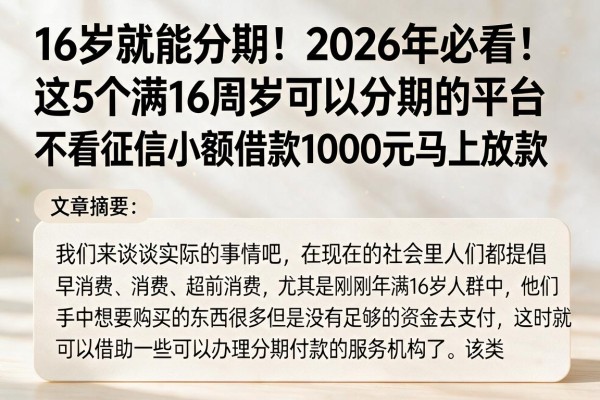 16岁就能分期!2026年必看:这5个满16周岁可以分期的平台,不看征信小额借款1000元马上放款