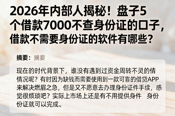 2026年内部人揭秘!盘点5个借款7000不查身份证的口子,借款不需要身份证的软件有哪些?