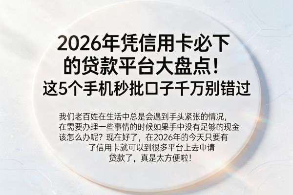 2026年凭信用卡必下的贷款平台大盘点!这5个手机秒批口子千万别错过