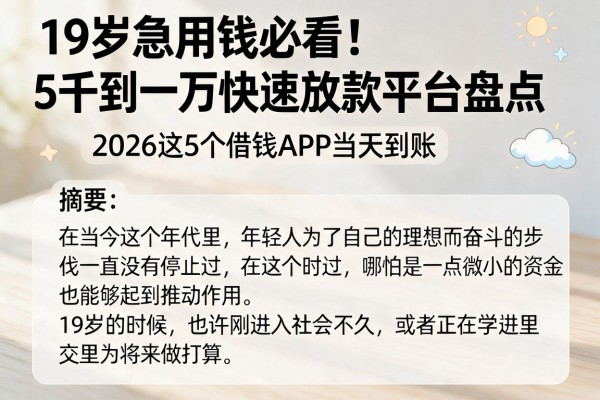 19岁急用钱必看!5千到一万快速放款平台盘点,2026这5个借钱APP当天到账
