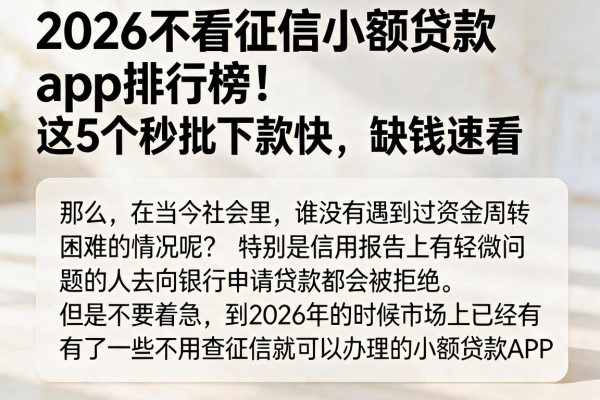 2026不看征信小额贷款app排行榜!这5个秒批下款快,缺钱速看