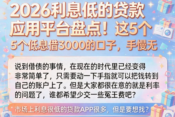 2026利息低的贷款应用平台盘点！这5个低息借3000的口子，手慢无