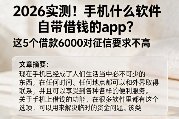 2026实测！手机什么软件自带借钱的app？这5个借款6000对征信要求不高