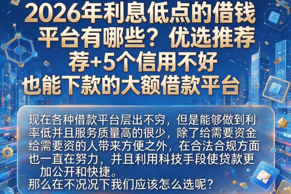2026年利息低点的借钱平台有哪些?优选推荐+5个信用不好也能下款的大额借款平台
