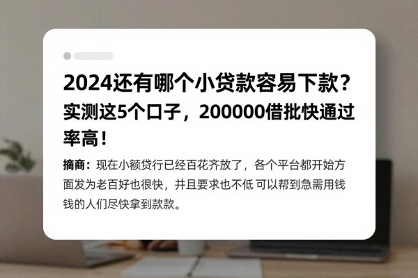 2024还有哪个小额贷款容易下款？实测这5个口子，借20000审批快通过率高！