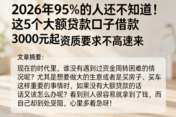 2026年95%的人还不知道!这5个大额贷款口子借款3000元起,资质要求不高速来