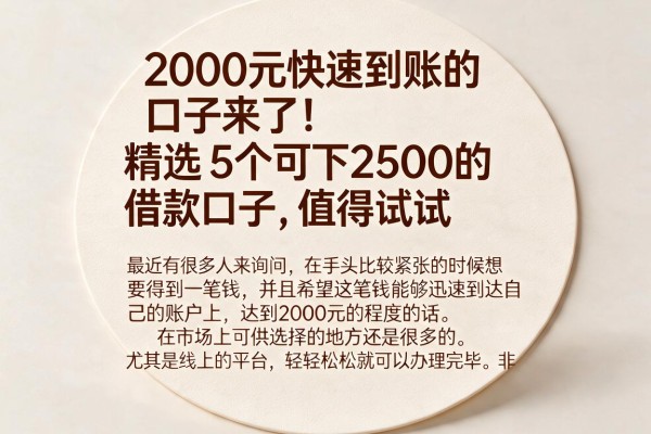 2000元快速到账的口子来了！精选5个可下2500的借款口子，值得试试