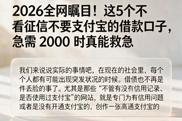 2026全网瞩目!这5个不看征信不要支付宝的借款口子,急需2000时真能救急