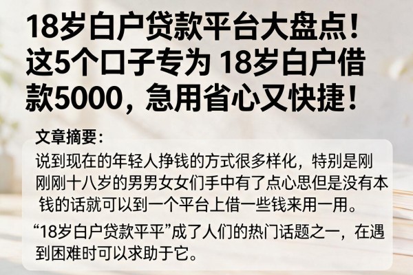 18岁白户贷款平台大盘点!这5个口子专为18岁白户借款5000,急用省心又快捷