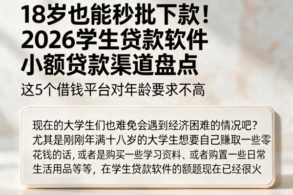 18岁也能秒批下款！2026学生贷款软件小额贷款渠道盘点，这5个借钱平台对年龄要求不高