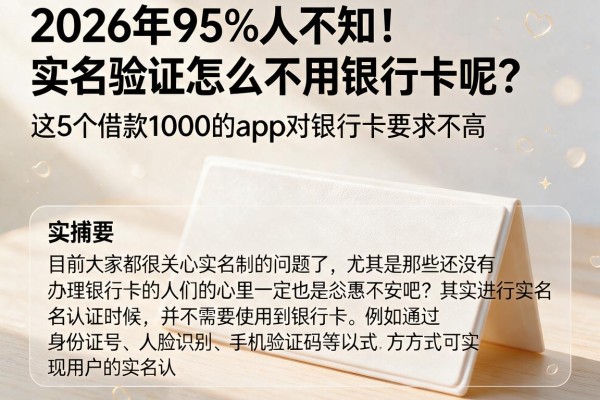 2026年95%人不知!实名验证怎么不用银行卡呢?这5个借款1000的app对银行卡要求不高