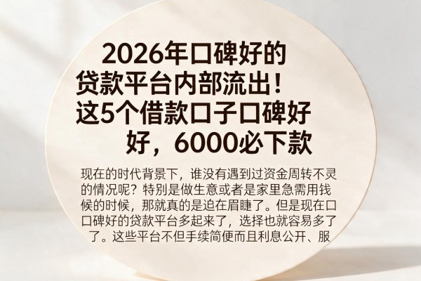 2026年口碑好的贷款平台内部流出！这5个借款口子口碑好，6000必下款