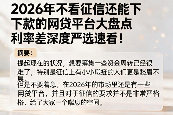 2026年不看征信还能下款的网贷平台大盘点，利率差深度严选速看！