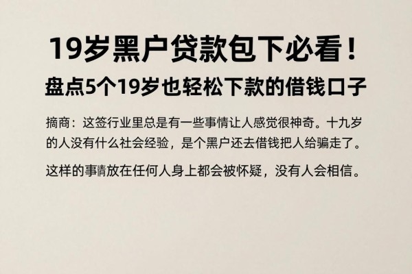 19岁黑户贷款包下必看！盘点5个19岁也能轻松下款的借钱口子