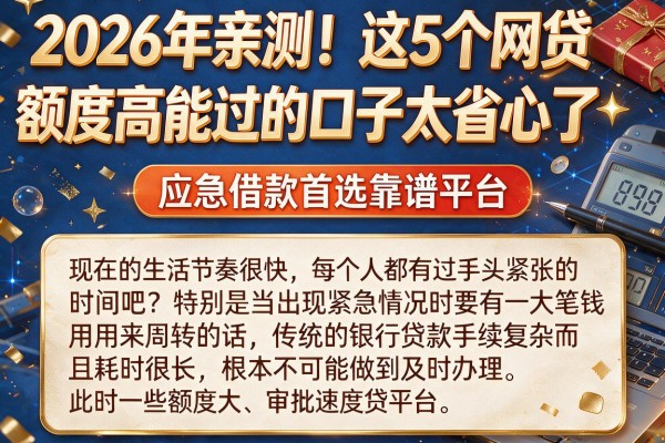 2026年亲测！这5个网贷额度高能过的口子太省心了，应急借款首选靠谱平台