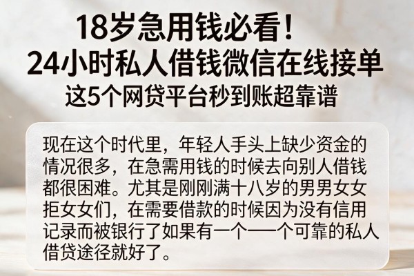 18岁急用钱必看！24小时私人借钱微信在线接单，这5个网贷平台秒到账超靠谱