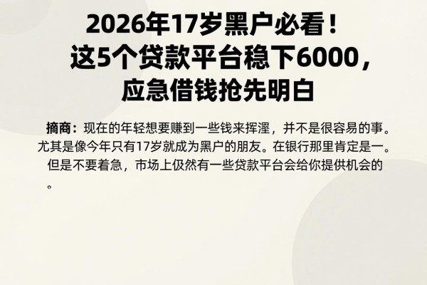 2026年17岁黑户必看!这5个贷款平台稳下6000,应急借钱抢先明白