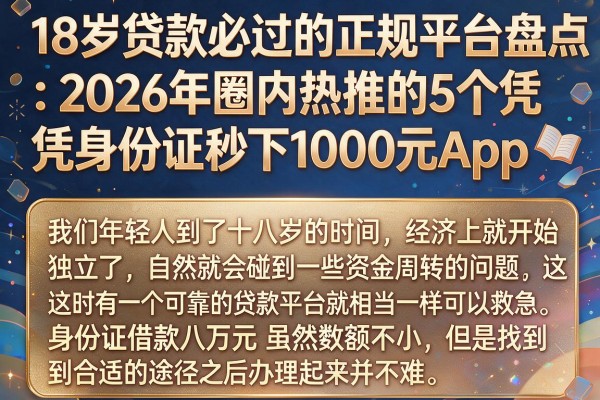 18岁贷款必过的正规平台盘点:2026年圈内热推的5个凭身份证秒下1000元App