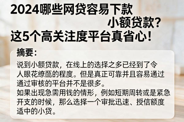 2024哪些网贷容易下款小额贷款?这5个高关注度平台真省心!