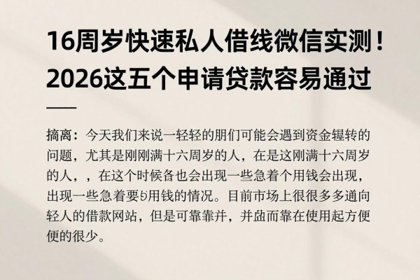 16周岁快速私人借钱微信实测!2026这五个申请贷款容易通过