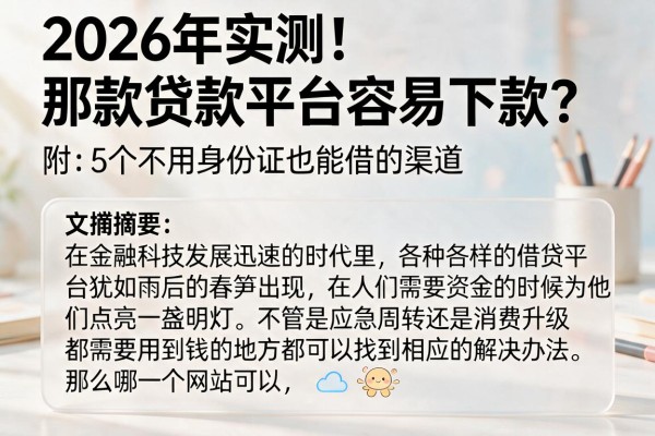 2026年实测!那款贷款平台容易下款?附5个不用身份证也能借的渠道