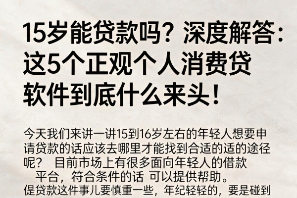 15岁能贷款吗？深度解答：这5个正规个人消费贷软件到底什么来头！