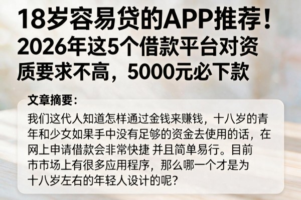 18岁容易贷的APP推荐!2026年这5个借款平台对资质要求不高,5000元必下款