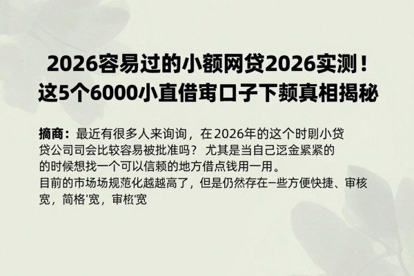 2026容易过的小额网贷2026实测!这5个6000小额借款口子下款真相揭秘