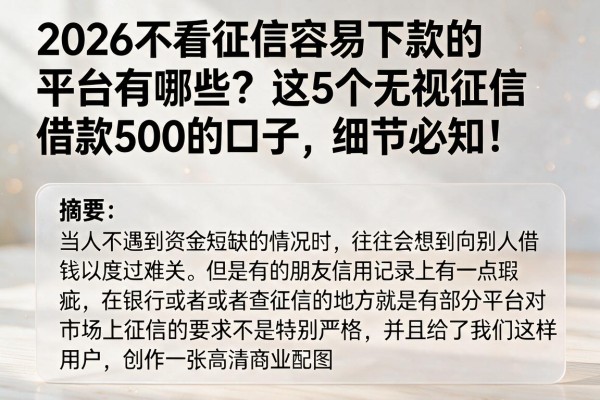 2026不看征信容易下款的平台有哪些？这5个无视征信借款500的口子，细节必知！