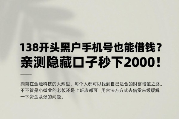 138开头黑户手机号也能借钱?亲测隐藏口子秒下2000!