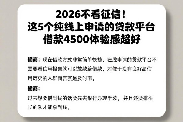 2026不看征信!这5个纯线上申请的贷款平台,借款4500体验感超好
