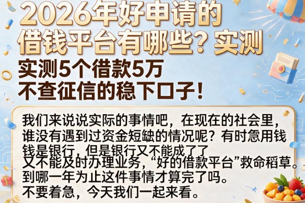 2026年好申请的借钱平台有哪些？实测5个借款5万不查征信的稳下口子！