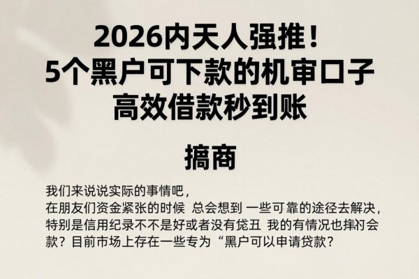 2026内行人强推!5个黑户可下款的机审口子,高效借款秒到账