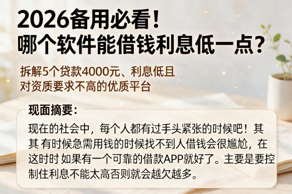 2026备用必看！哪个软件能借钱利息低一点？拆解5个贷款4000元、利息低且对资质要求不高的优质平台