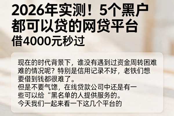 2026年实测!5个黑户都可以贷的网贷平台,借4000元秒过