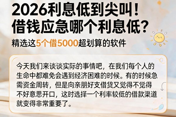 2026利息低到尖叫!借钱应急哪个利息低?精选这5个借5000超划算的软件