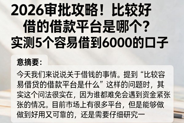 2026审批攻略！比较好借的借款平台是哪个？实测5个容易借到6000的口子