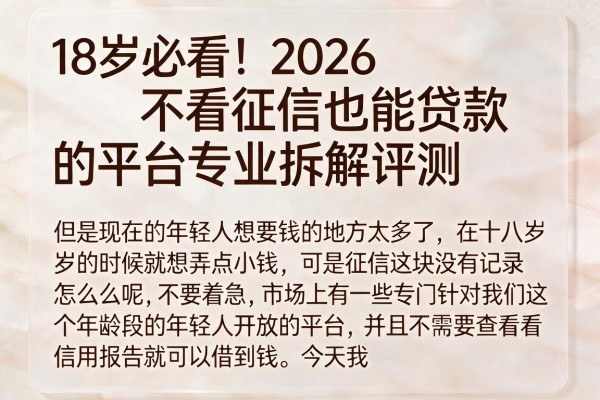 18岁必看!2026不看征信也能贷款的平台专业拆解评测