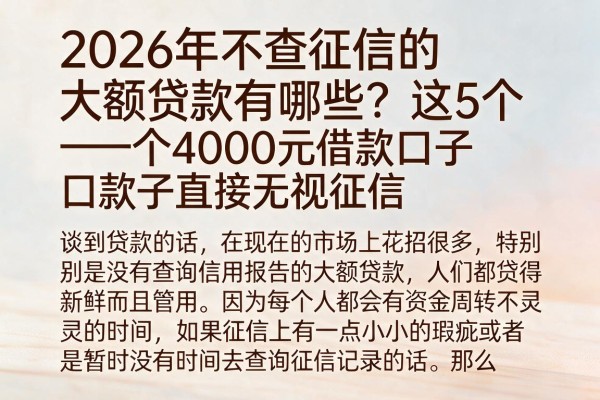 2026年不查征信的大额贷款有哪些?这5个4000元借款口子直接无视征信