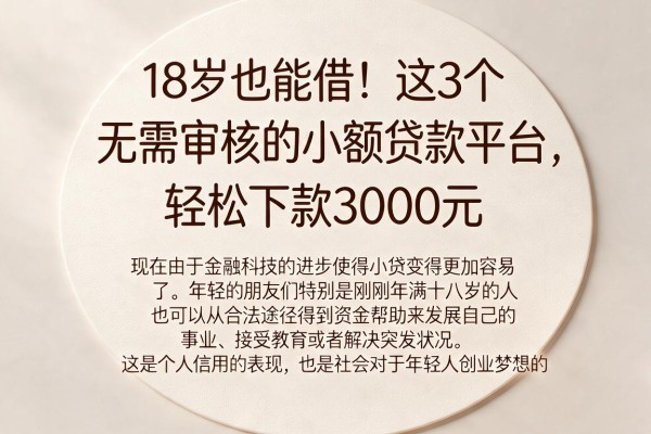 18岁也能借！这3个无需审核的小额贷款平台，轻松下款3000元