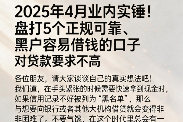 2025年4月业内实锤!盘点5个正规可靠、黑户容易借钱的口子,对贷款要求不高