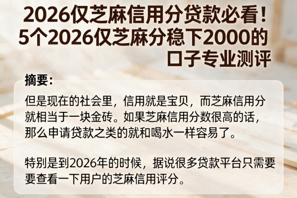 2026仅芝麻信用分贷款必看!5个2026仅芝麻分稳下2000的口子专业测评