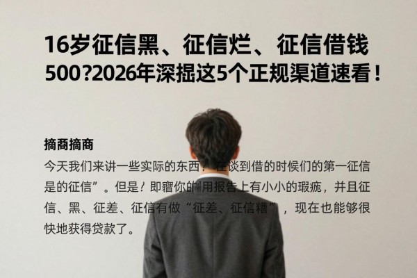 16岁征信黑、征信烂、征信不好也能快速借钱500?2026年深挖这5个正规渠道速看!