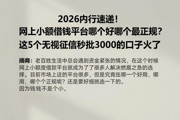 2026内行速递！网上小额借钱平台哪个好哪个最正规？这5个无视征信秒批3000的口子火了