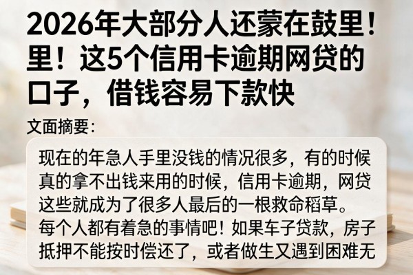 2026年大部分人还蒙在鼓里!这5个信用卡逾期网贷的口子,借钱容易下款快